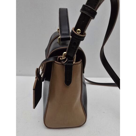 Lauren Ralph Lauren Raquel Medium Messenger Bag Leather Black Tan Trim $249 - Picture 6 of 14